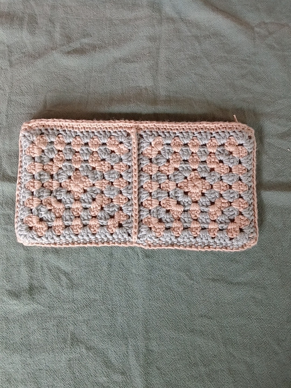 Handmade Crochet Wallet - Light Blue and Cream Cosmetic Bag